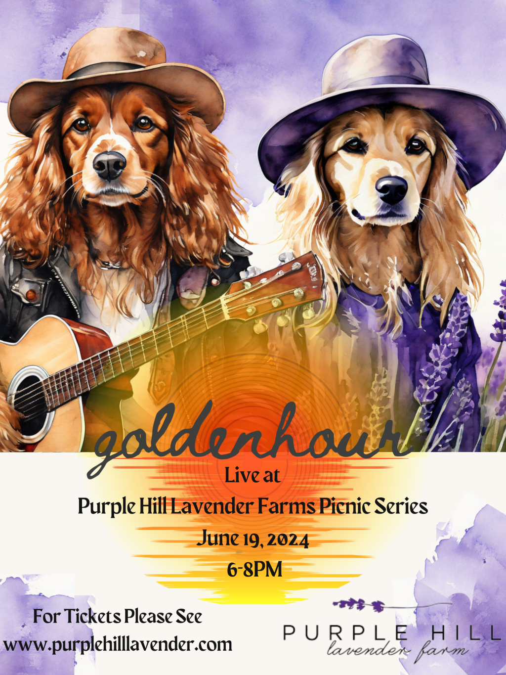 goldenhour Live at Purple Hill Lavender Farm. June 19, 2024. Picnic Series 6-8PM.&nbsp;*Ticketed